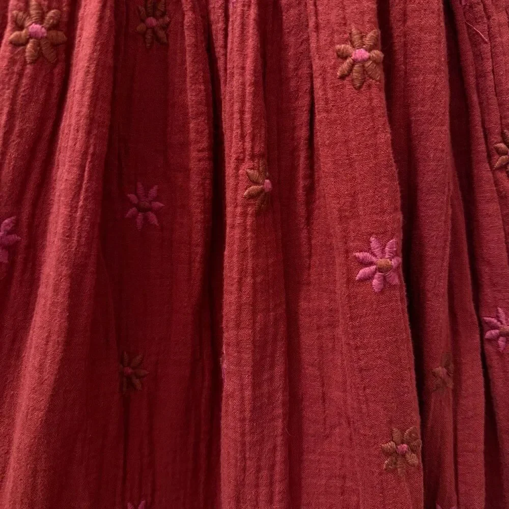 Free People Dahlia Embroidered Maxi Dress Burgundy